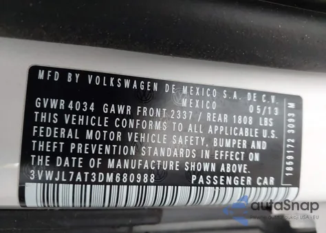 2013 Volkswagen Beetle 2.0L Tdi из США, поврежденный, VIN 3VWJL7AT3DM680988